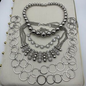 Bundle lot 4 assorted silver tone contemporary necklaces